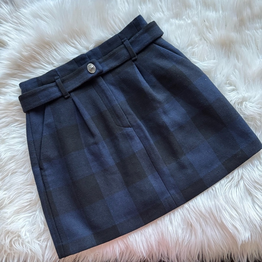 Maje Black & Navy Plaid Mini Skirt